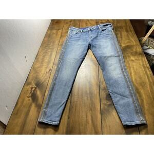 True Religion Jennie Curvy Mid Rise Skinny Jeans Size 32 Bling Side Stripes